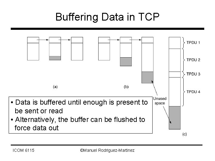 Buffering Data in TCP • Data is buffered until enough is present to be