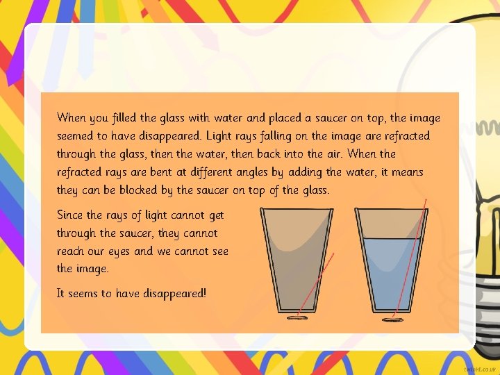 When you filled the glass with water and placed a saucer on top, the