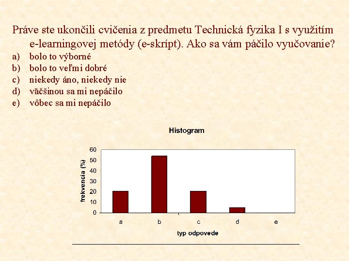 Práve ste ukončili cvičenia z predmetu Technická fyzika I s využitím e-learningovej metódy (e-skrípt).