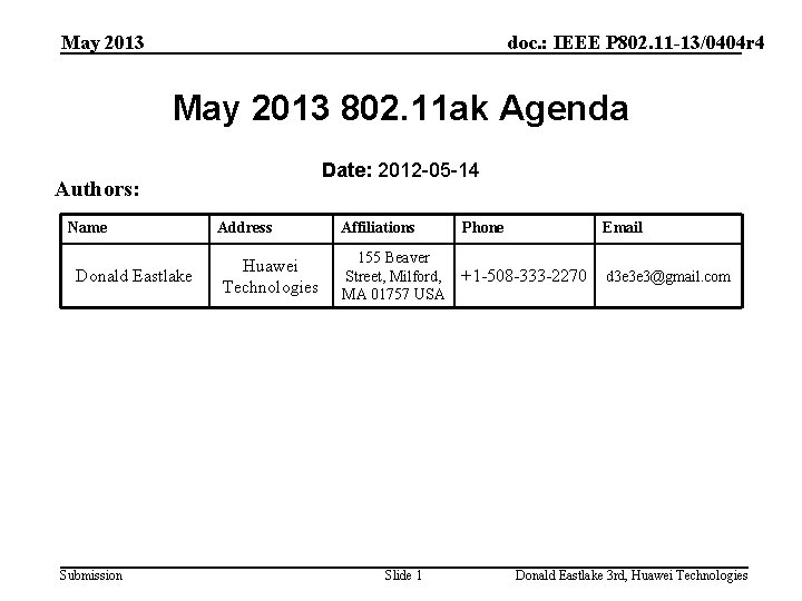 May 2013 doc. : IEEE P 802. 11 -13/0404 r 4 May 2013 802.