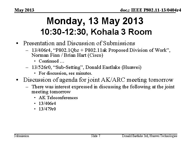 May 2013 doc. : IEEE P 802. 11 -13/0404 r 4 Monday, 13 May