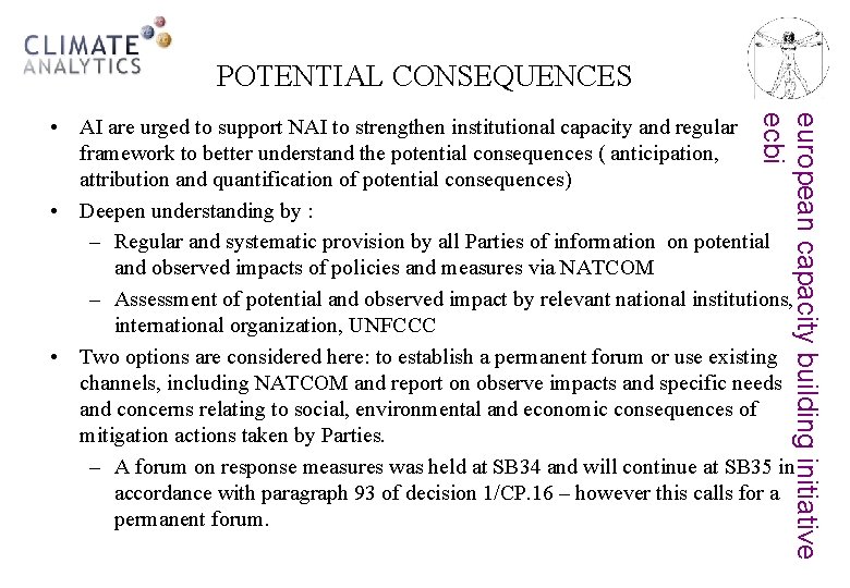 POTENTIAL CONSEQUENCES european capacity building initiative ecbi • AI are urged to support NAI