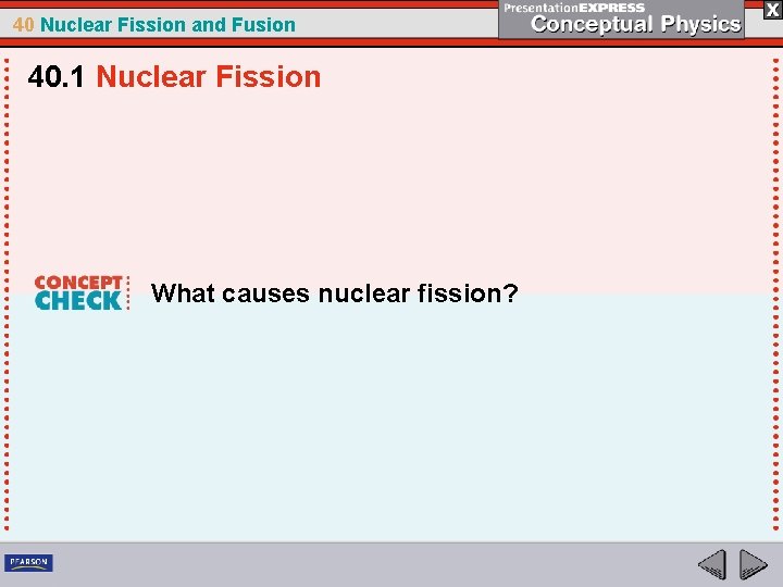 40 Nuclear Fission and Fusion 40. 1 Nuclear Fission What causes nuclear fission? 