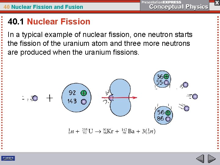 40 Nuclear Fission and Fusion 40. 1 Nuclear Fission In a typical example of