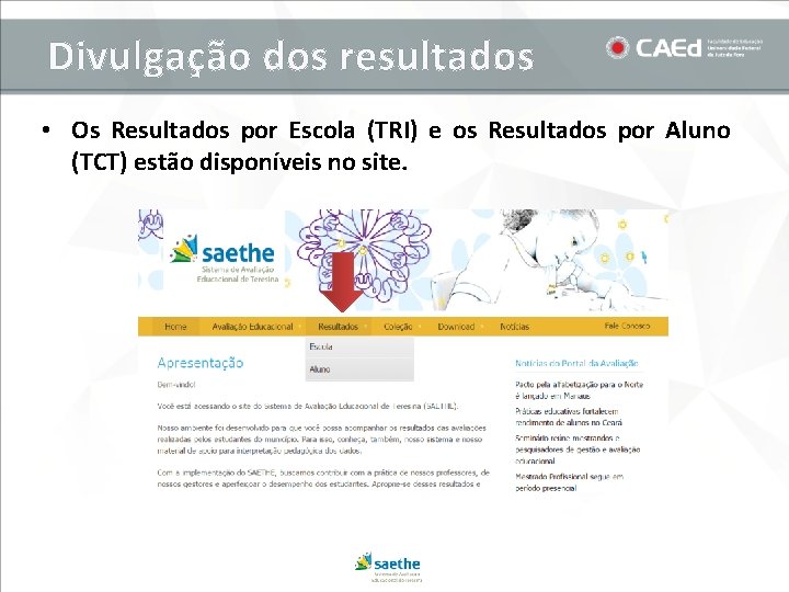 Divulgação dos resultados • Os Resultados por Escola (TRI) e os Resultados por Aluno