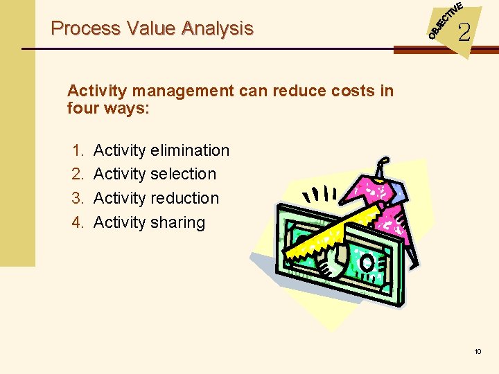 Process Value Analysis 2 Activity management can reduce costs in four ways: 1. 2.