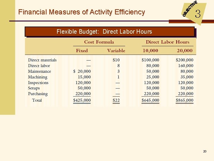 Financial Measures of Activity Efficiency 3 Flexible Budget: Direct Labor Hours 20 