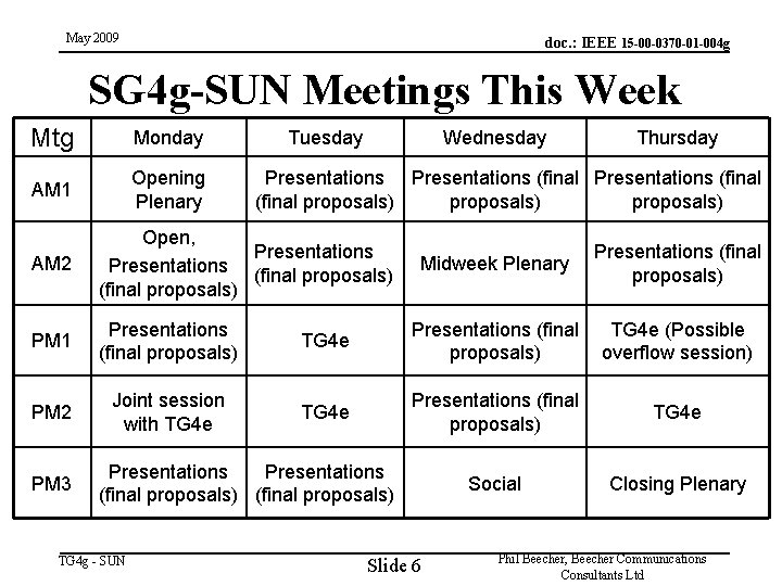 May 2009 doc. : IEEE 15 -00 -0370 -01 -004 g SG 4 g-SUN