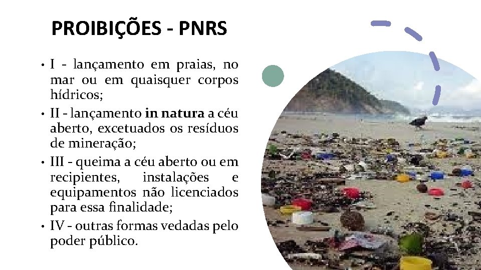 PROIBIÇÕES - PNRS • • I - lançamento em praias, no mar ou em