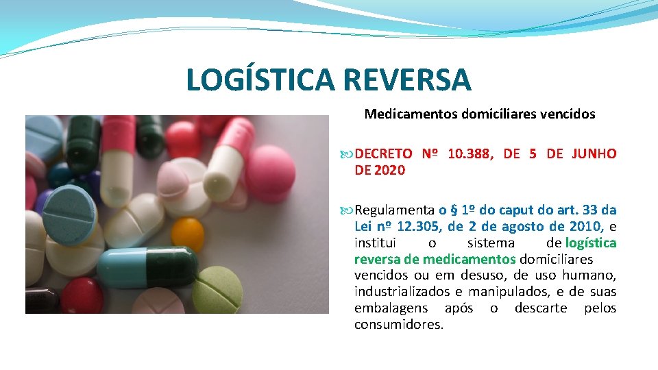 LOGÍSTICA REVERSA Medicamentos domiciliares vencidos DECRETO Nº 10. 388, DE 5 DE JUNHO DE