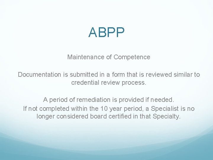 ABPP Maintenance of Competence Documentation is submitted in a form that is reviewed similar
