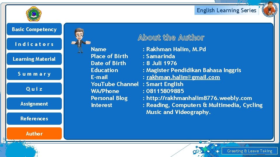 English Learning Series Basic Competency Indicators Learning Material Summary Quiz Assignment About the Author