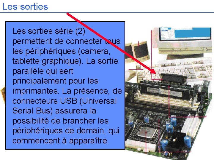 Les sorties série (2) permettent de connecter tous les périphériques (camera, tablette graphique). La