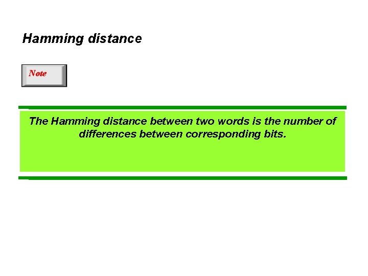 Hamming distance Note The Hamming distance between two words is the number of differences