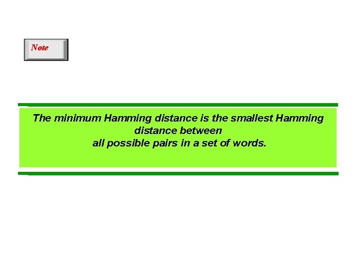 Note The minimum Hamming distance is the smallest Hamming distance between all possible pairs