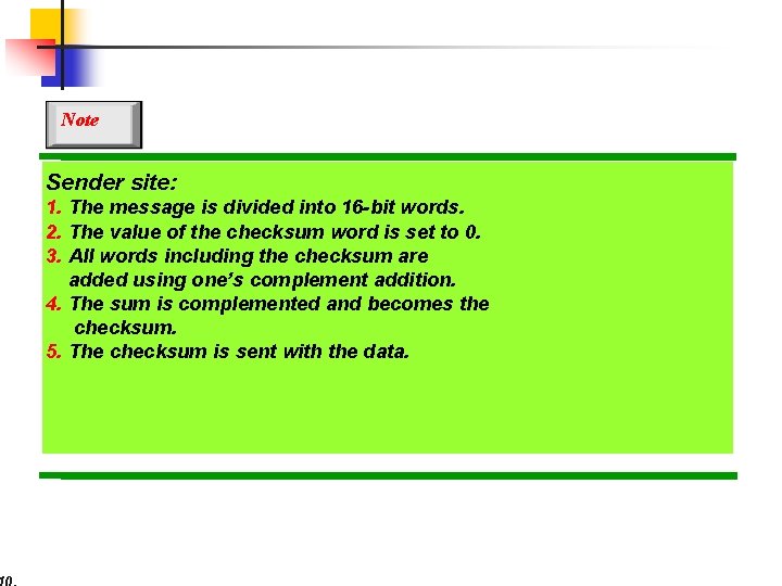 Note Sender site: 1. The message is divided into 16 -bit words. 2. The
