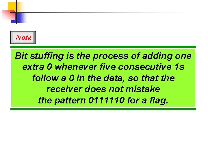 Note Bit stuffing is the process of adding one extra 0 whenever five consecutive