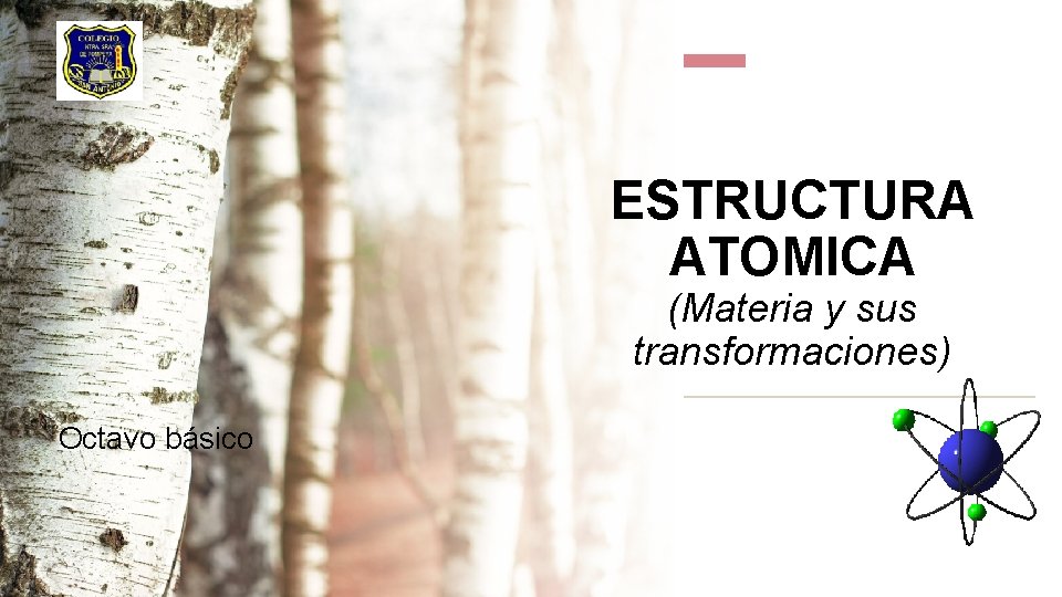 ESTRUCTURA ATOMICA (Materia y sus transformaciones) Octavo básico 