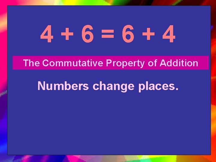 4+6=6+4 The Commutative Property of Addition Numbers change places. 