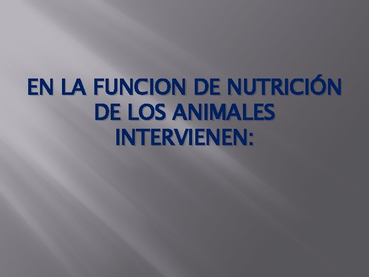 EN LA FUNCION DE NUTRICIÓN DE LOS ANIMALES INTERVIENEN: 