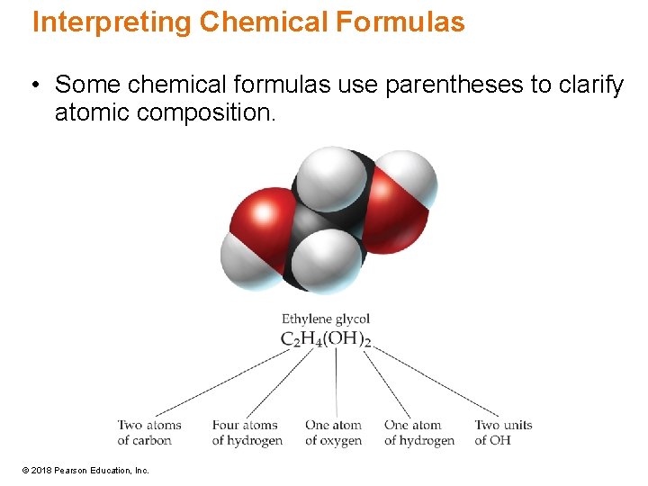 Interpreting Chemical Formulas • Some chemical formulas use parentheses to clarify atomic composition. ©