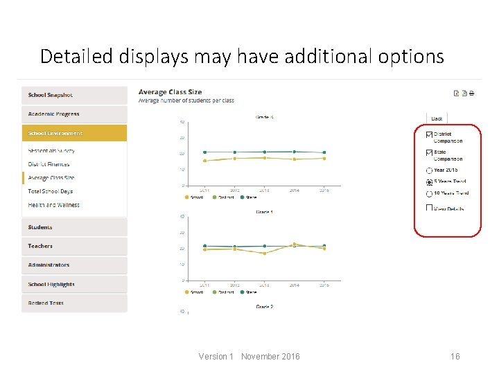 Detailed displays may have additional options Version 1 November 2016 16 