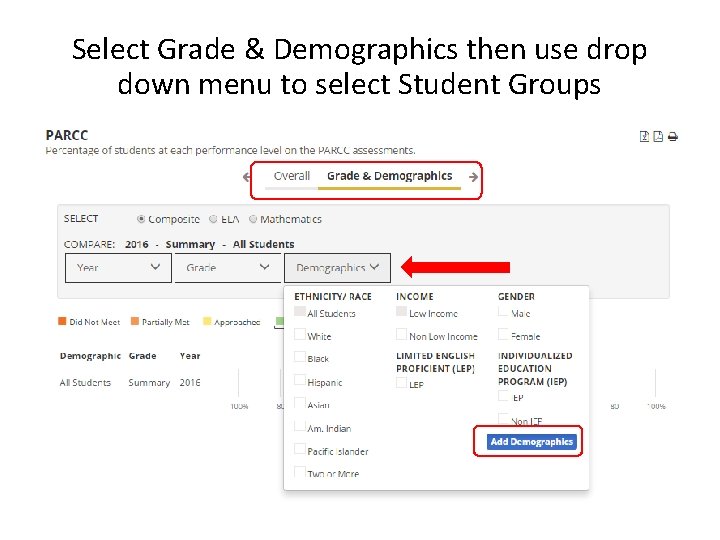 Select Grade & Demographics then use drop down menu to select Student Groups Version