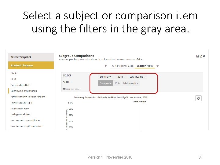 Select a subject or comparison item using the filters in the gray area. Version