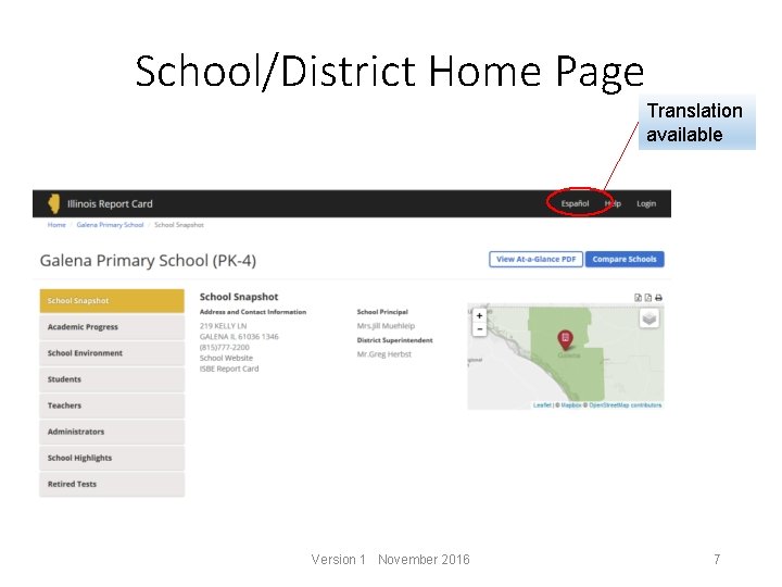School/District Home Page Translation available Version 1 November 2016 7 