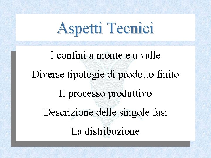 Aspetti Tecnici I confini a monte e a valle Diverse tipologie di prodotto finito