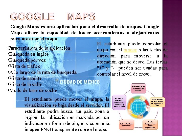 Google Maps es una aplicación para el desarrollo de mapas. Google Maps ofrece la