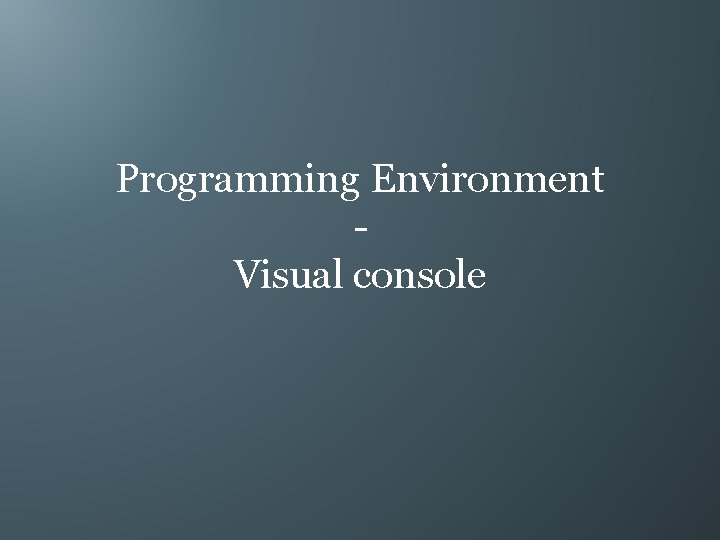 Programming Environment Visual console 