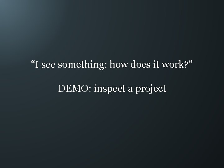 “I see something: how does it work? ” DEMO: inspect a project 