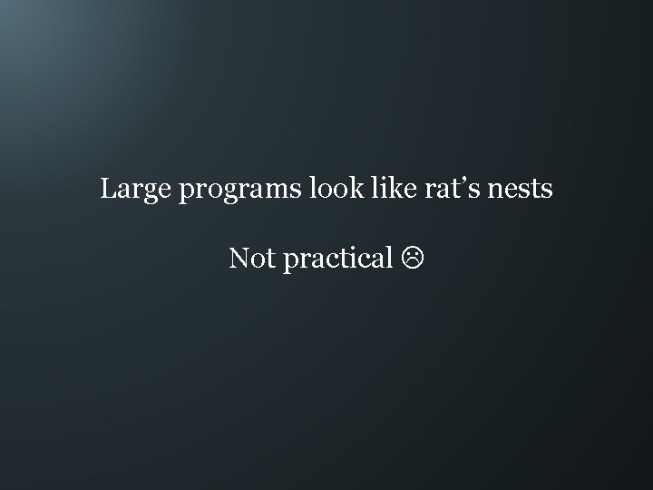 Large programs look like rat’s nests Not practical 