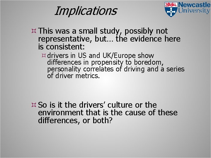 Implications This was a small study, possibly not representative, but… the evidence here is