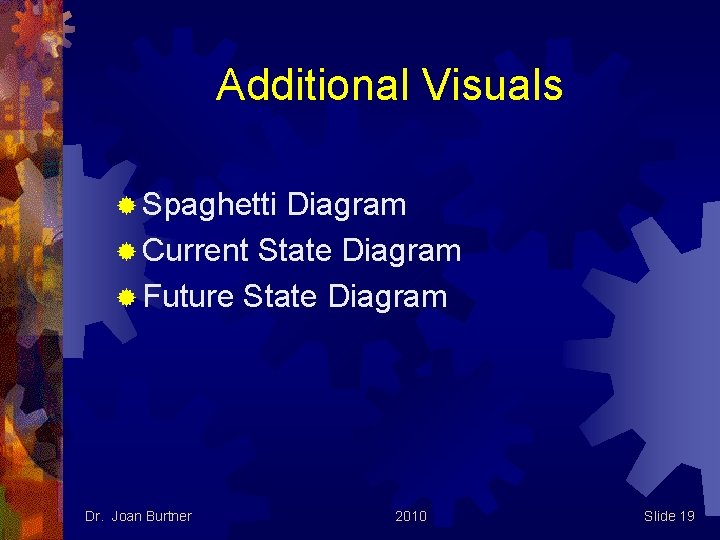 Additional Visuals ® Spaghetti Diagram ® Current State Diagram ® Future State Diagram Dr.