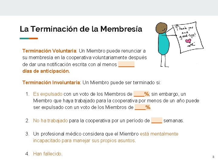 La Terminación de la Membresía Terminación Voluntaria: Un Miembro puede renunciar a su membresía