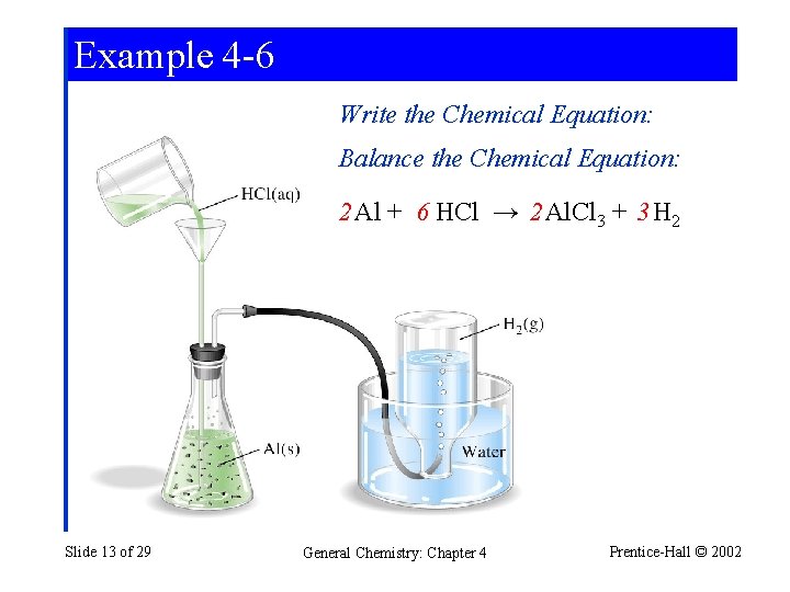 Example 4 -6 Write the Chemical Equation: Balance the Chemical Equation: 2 Al +