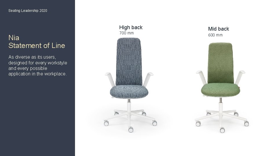 Seating Leadership 2020 High back Nia Statement of Line As diverse as its users, Seating Leadership 2020 High back Nia Statement of Line As diverse as its users,