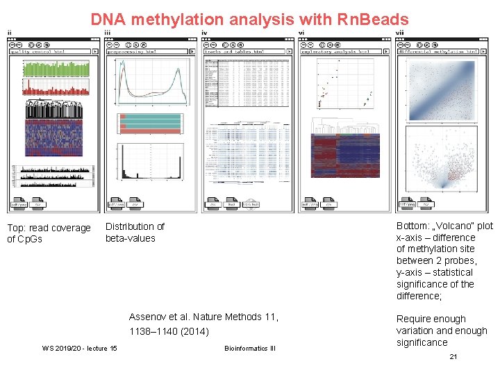 DNA methylation analysis with Rn. Beads Top: read coverage of Cp. Gs Bottom: „Volcano“