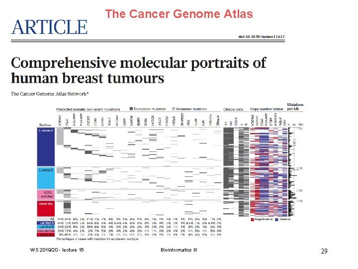 The Cancer Genome Atlas WS 2019/20 - lecture 15 Bioinformatics III 29 
