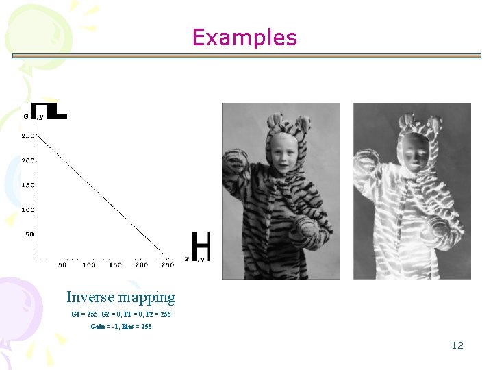 Examples Inverse mapping G 1 = 255, G 2 = 0, F 1 =