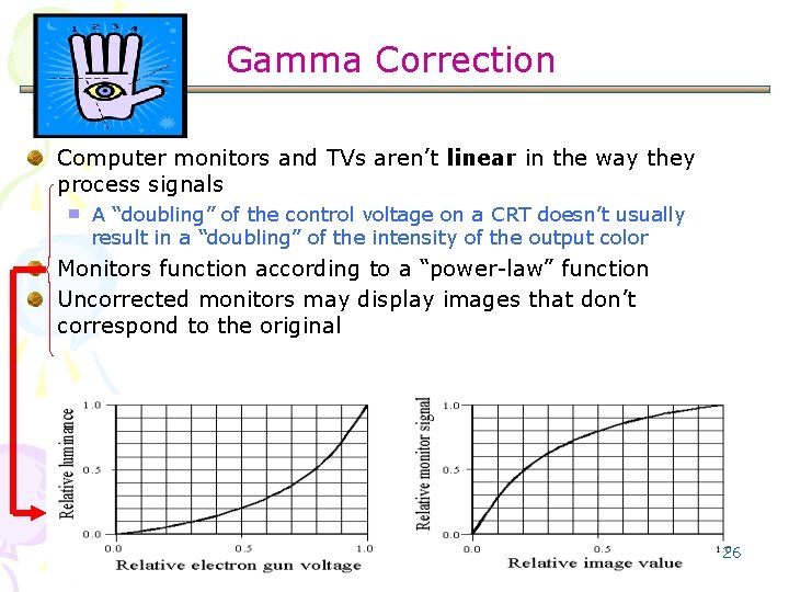 Gamma Correction Computer monitors and TVs aren’t linear in the way they process signals