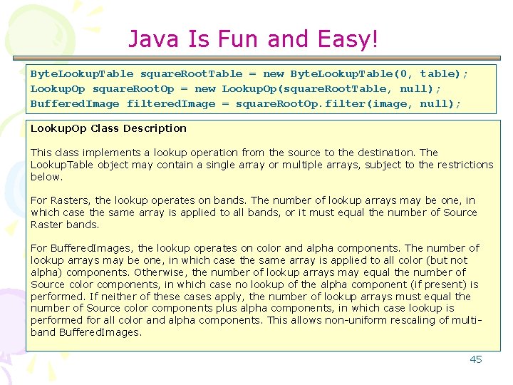 Java Is Fun and Easy! Byte. Lookup. Table square. Root. Table = new Byte.
