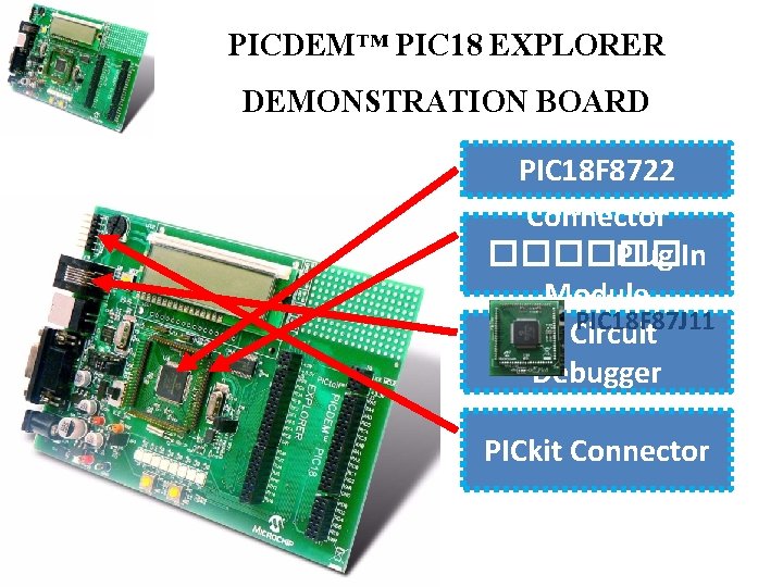 PICDEM™ PIC 18 EXPLORER DEMONSTRATION BOARD PIC 18 F 8722 Connector ������ Plug In