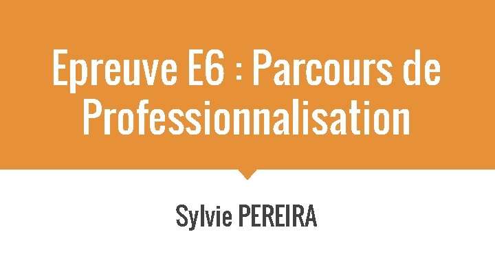 Epreuve E 6 : Parcours de Professionnalisation Sylvie PEREIRA 