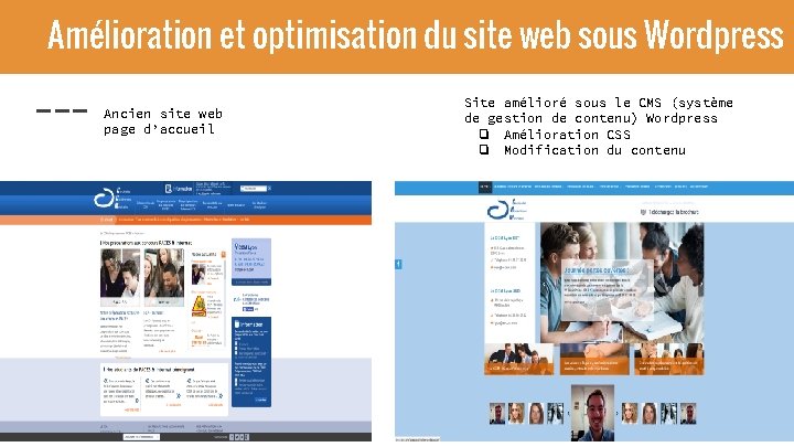 Amélioration et optimisation du site web sous Wordpress Ancien site web page d’accueil Site