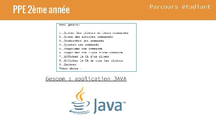 PPE 2ème année Gescom : application JAVA Parcours étudiant 