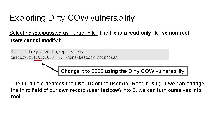 Exploiting Dirty COW vulnerability Selecting /etc/passwd as Target File: The file is a read-only