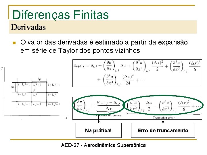 Diferenças Finitas Derivadas n O valor das derivadas é estimado a partir da expansão